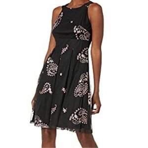 NEW Black Pink Paisley Embroidered Sleeveless Dress Size 8